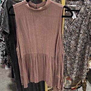 American Eagle Outfitters Sleeveless Mock Neck Peplum Tank - Mauve